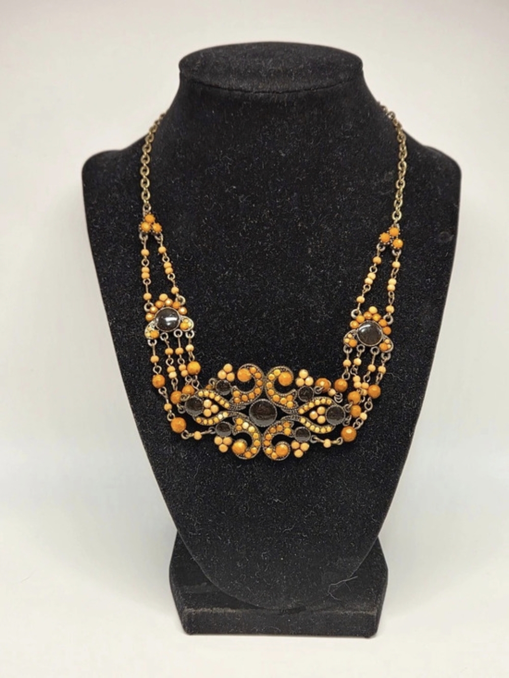 M. West Germany Beaded Statement Necklace in Orange,pink,brown